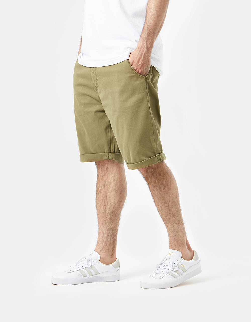 Route One Roll Up Chino Shorts - Light Olive