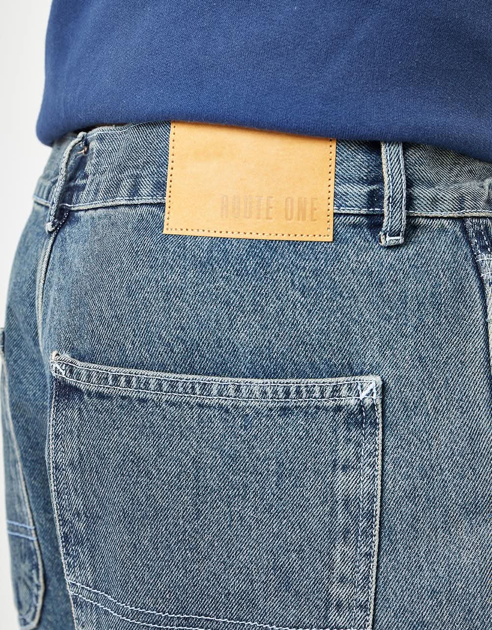 Route One Denim Carpenter Shorts - Light Wash