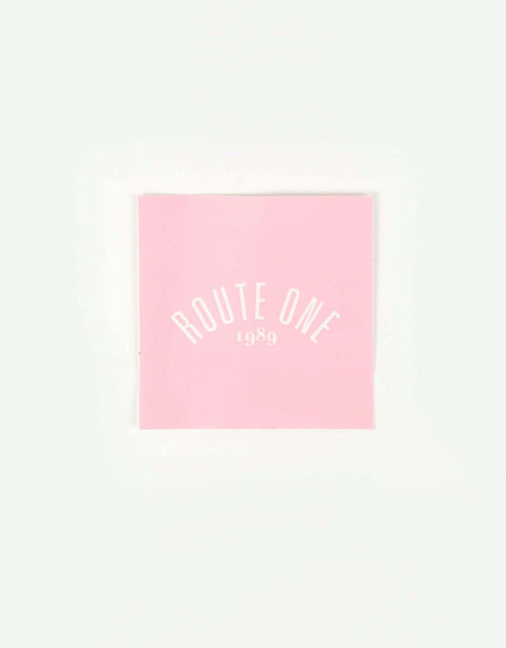 Route One Square Arch Logo Small Sticker - Pink/White