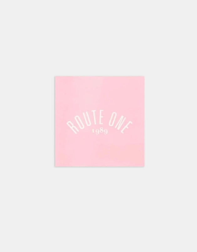 Route One Square Arch Logo Small Sticker - Pink/White