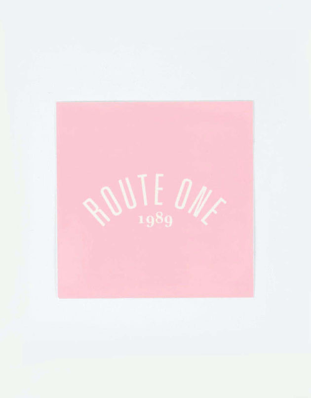 Route One Square Arch Logo Large Sticker - Pink/White