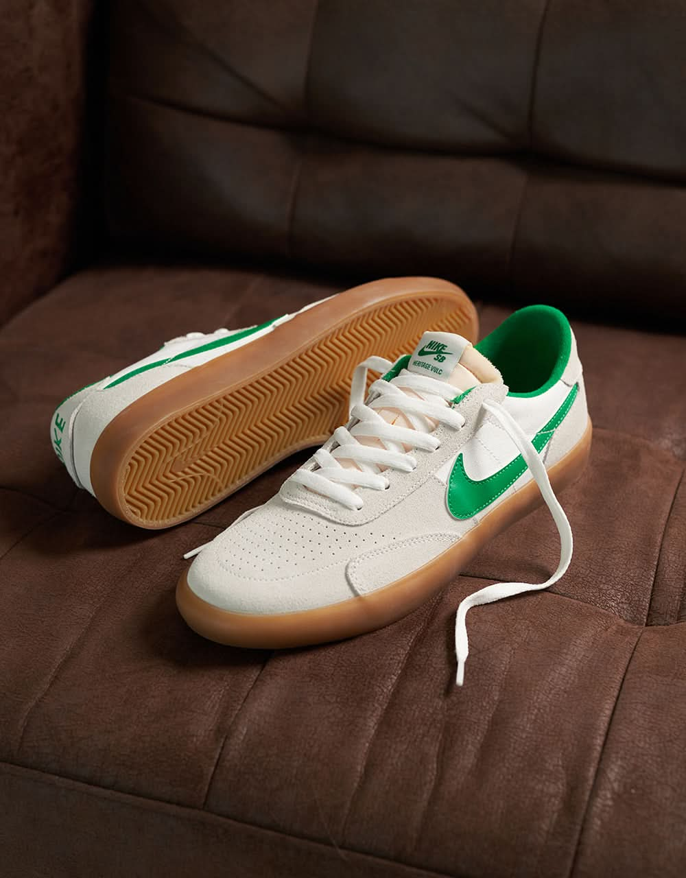 Nike SB Heritage Vulc Skate Shoes - Summit White/Lucky Green-White