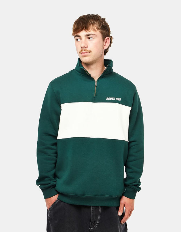 Sudadera con cremallera de 1/4 Route One Blocked - Verde bosque/Piedra