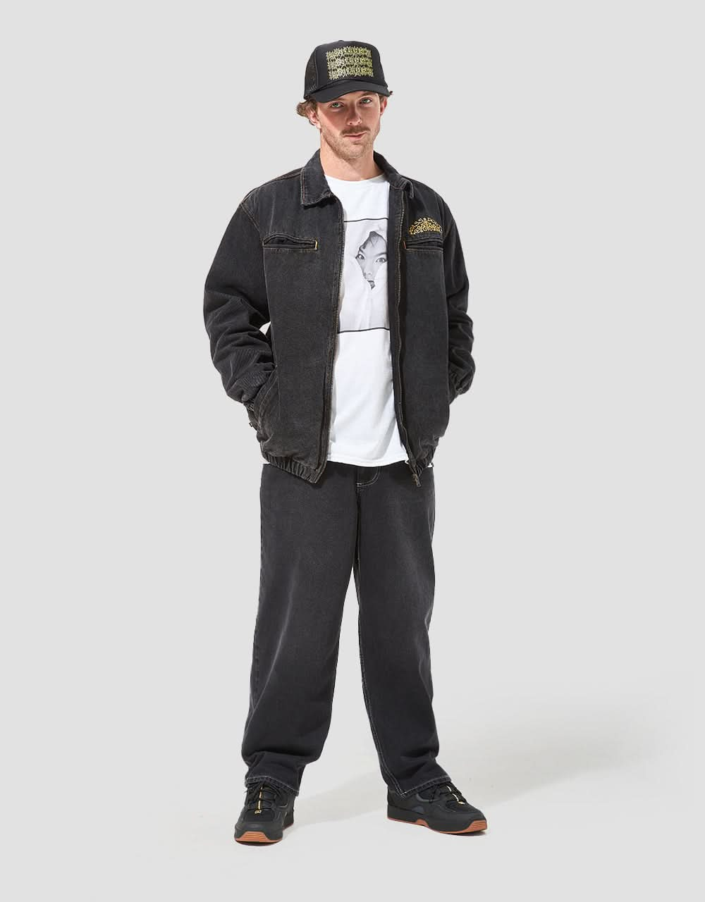 Route One Super Baggy Denim Jeans - Washed Black