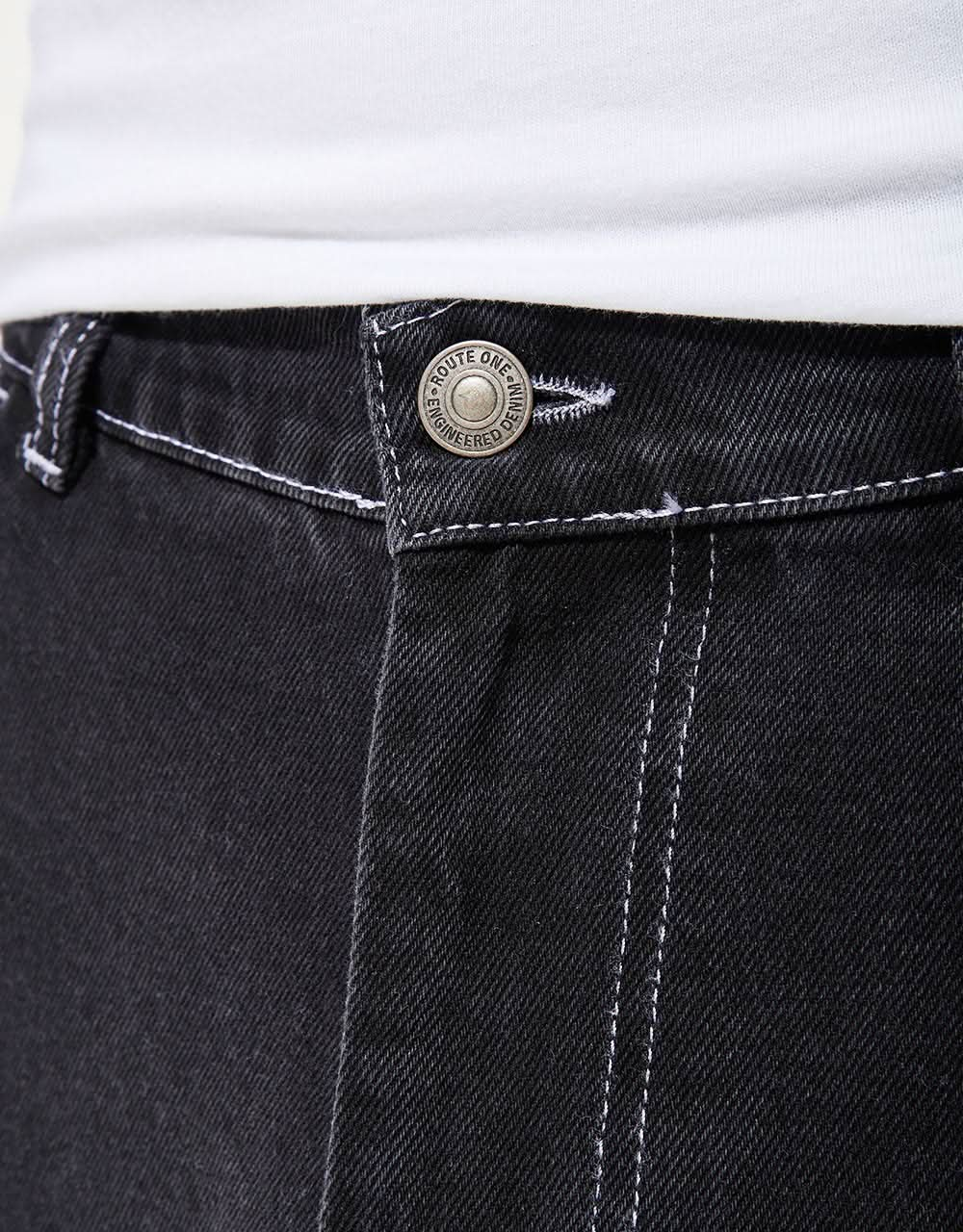 Route One Super Baggy Denim Jeans - Washed Black