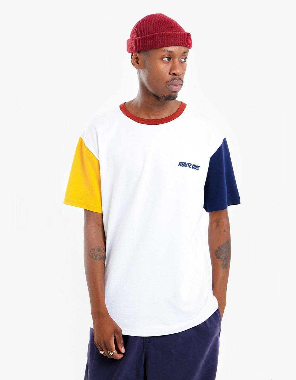 Route One Organic Colourblock T-Shirt - White/Multi