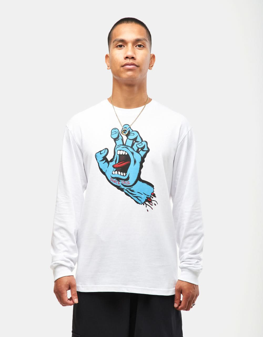 Santa Cruz Screaming Hand Chest L/S T-Shirt - White