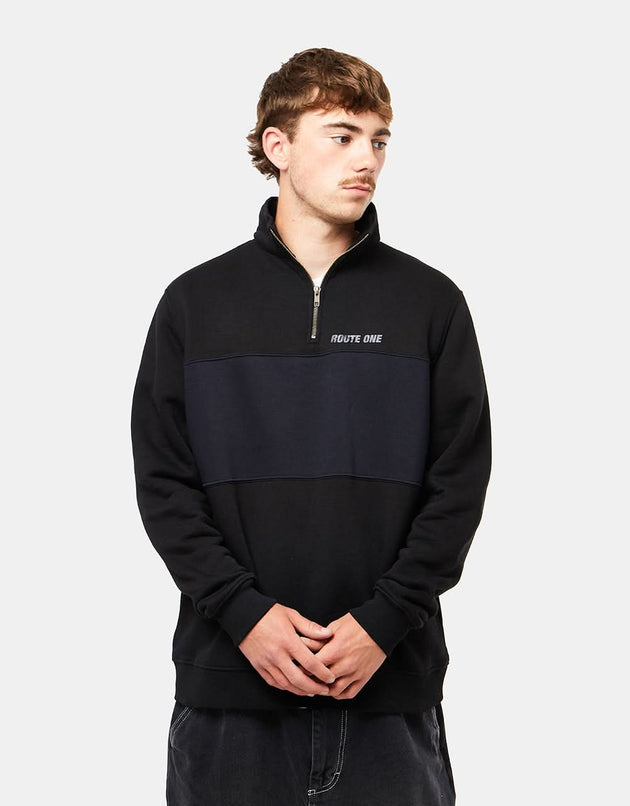 Route One Blocked 1/4 Zip Sweat - Black/Navy