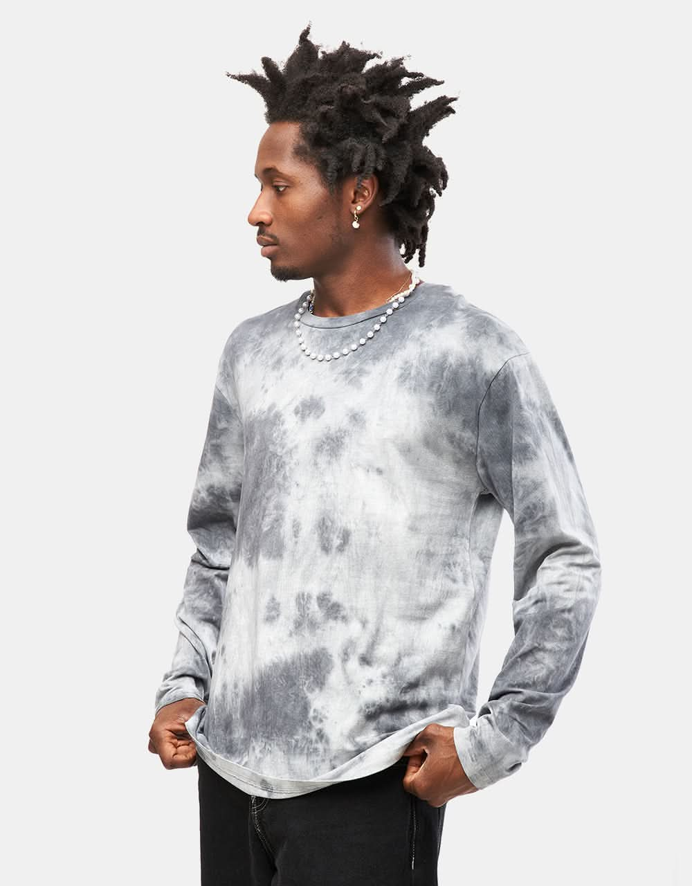 Route One Organic Tie Dye Long Sleeve T-Shirt - Black