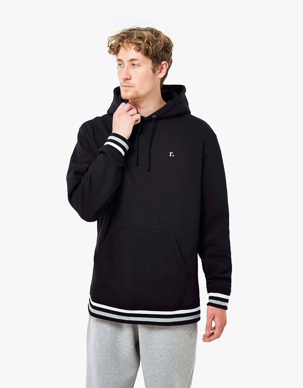 Route One Organic Striped Ribbed Pullover Hoodie - Black/White/Grey