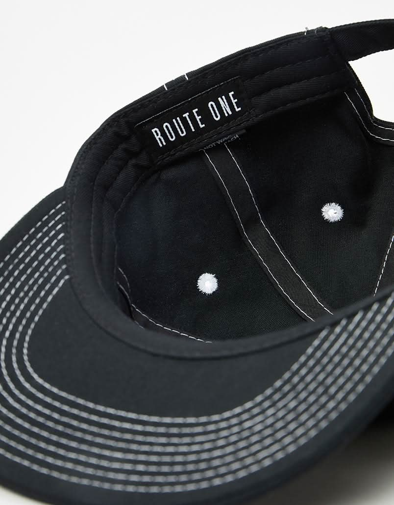 Route One Unstructured Contrast Stitch Strapback Cap - Black/White