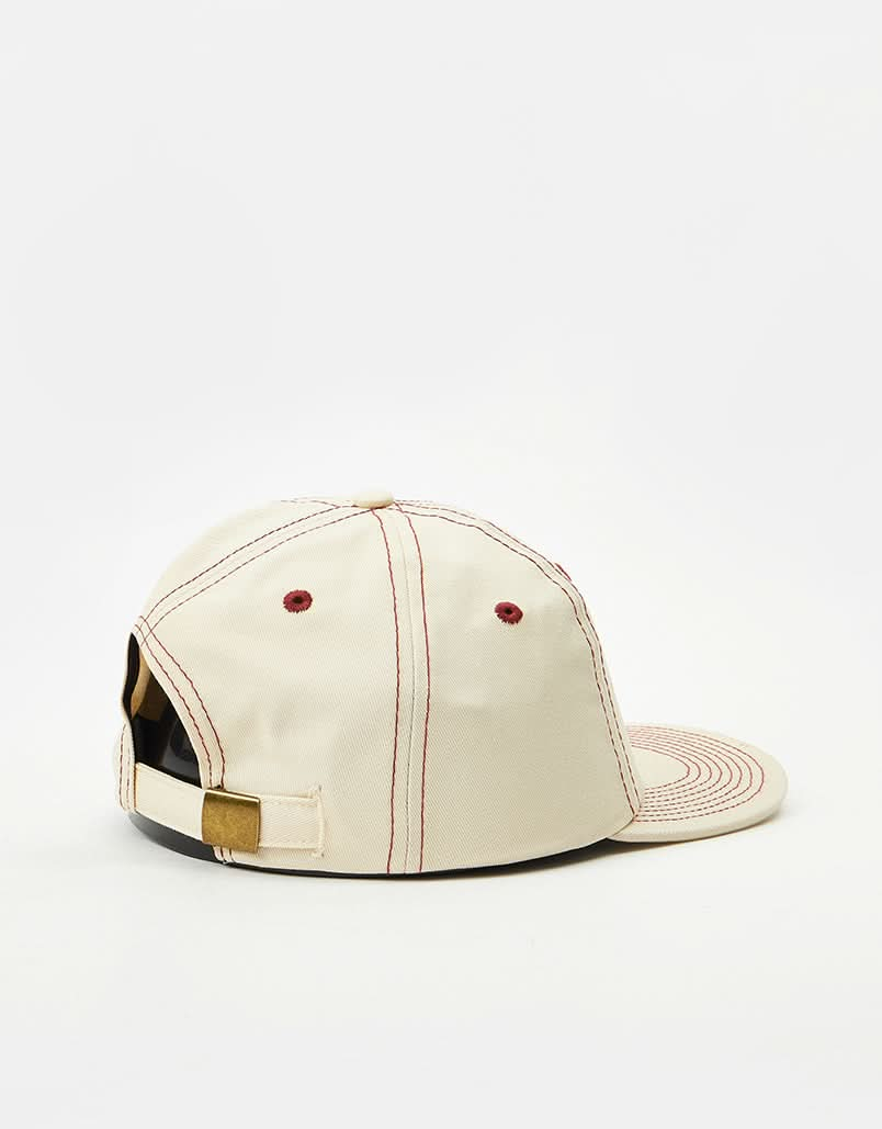 Route One Unstructured Contrast Stitch Strapback Cap - Natural/Burgundy