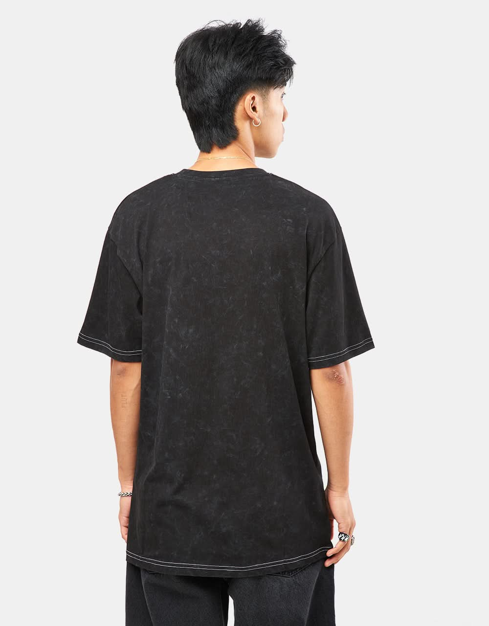 Route One Organic Contrast Stitch T-Shirt - Black