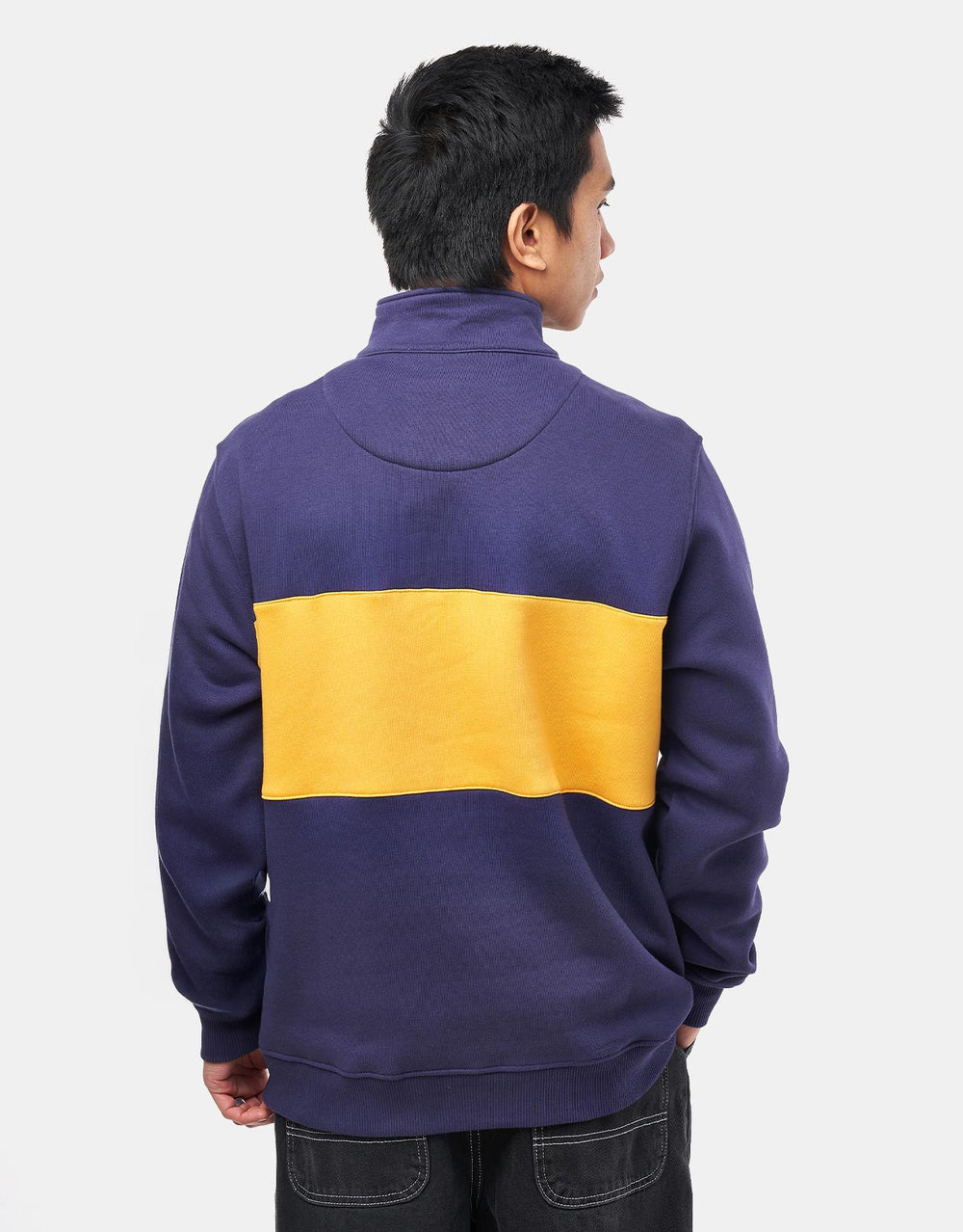 Route One Organic Blocked 1/4 Zip Sweat - Navy/Sunflower