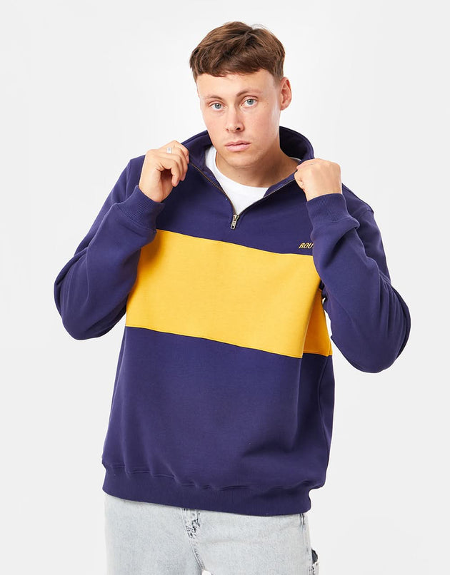 Route One Organic Blocked 1/4 Zip Sweat - Navy/Sunflower