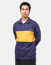 Route One Organic Blocked 1/4 Zip Sweat - Navy/Sunflower