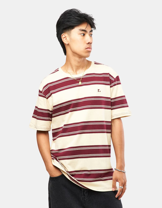 Route One Organic Lewis Stripe T-Shirt - Ivory Cream/Port