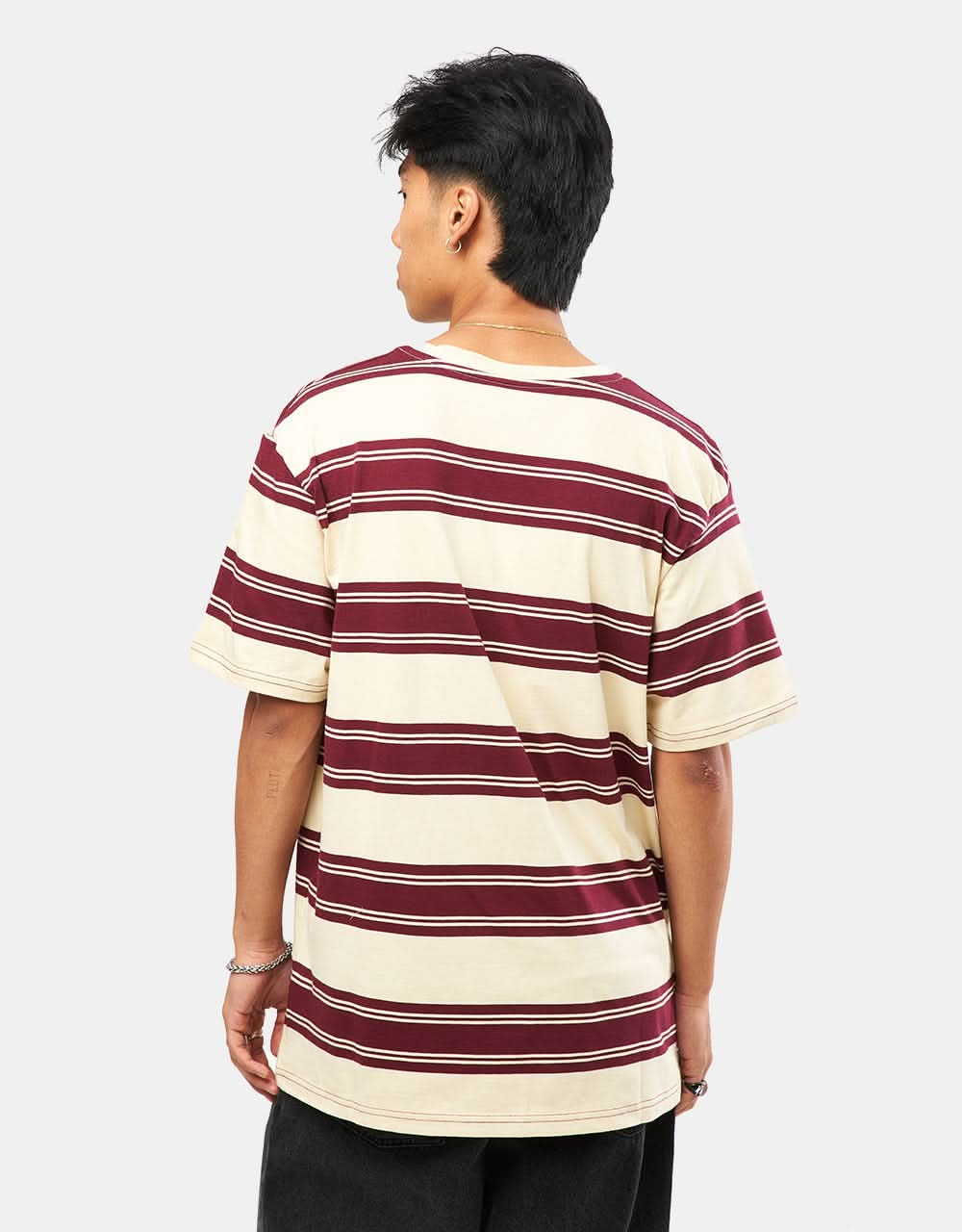 Route One Organic Lewis Stripe T-Shirt - Ivory Cream/Port