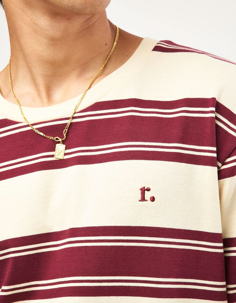 Route One Organic Lewis Stripe T-Shirt - Ivory Cream/Port