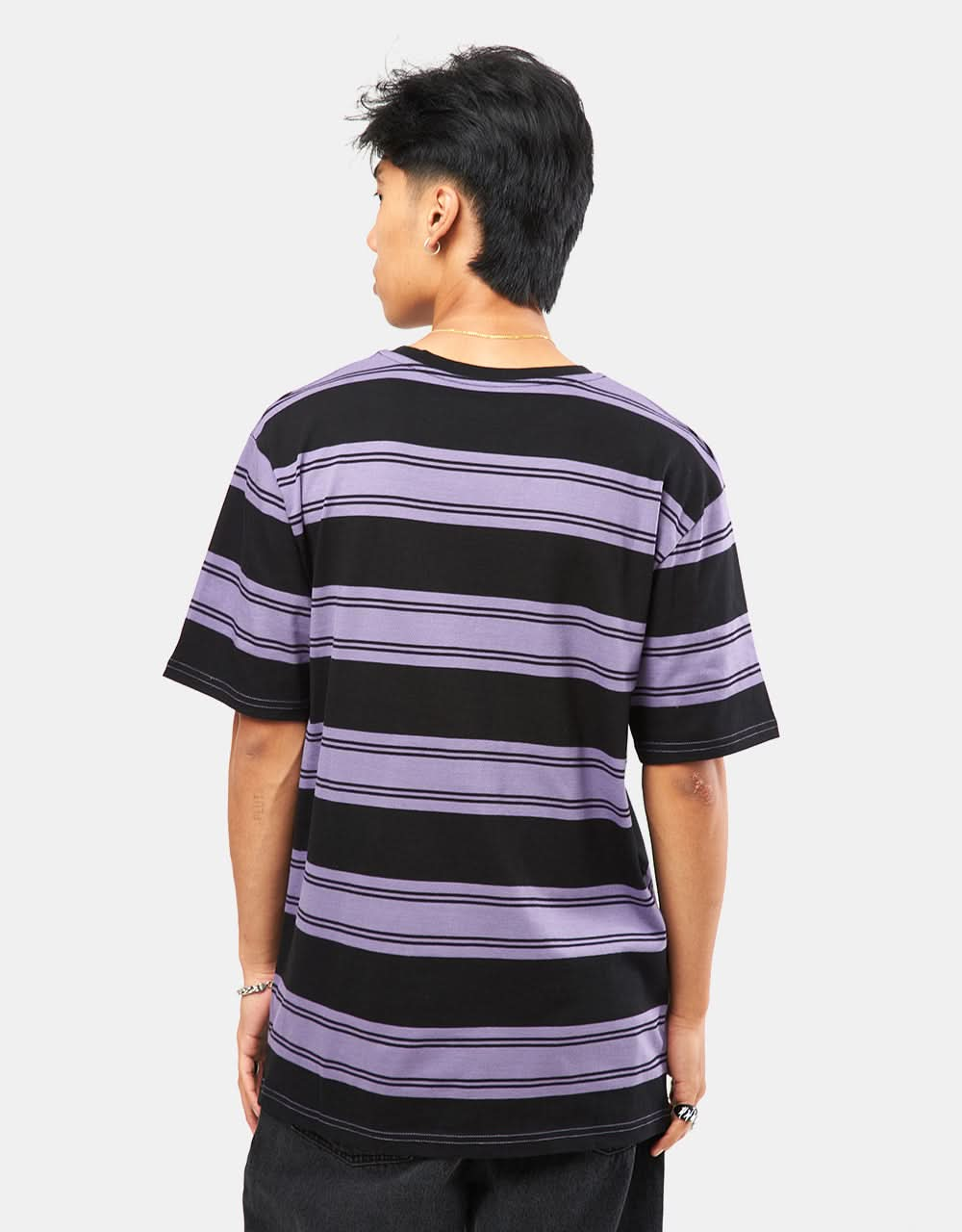 Route One Organic Lewis Stripe T-Shirt - Black/Dove