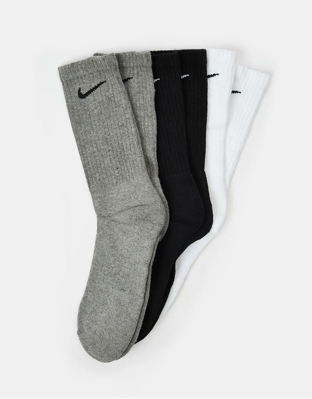 Nike Everyday Cushioned 3er-Pack Socken – Schwarz/Weiß/Grau