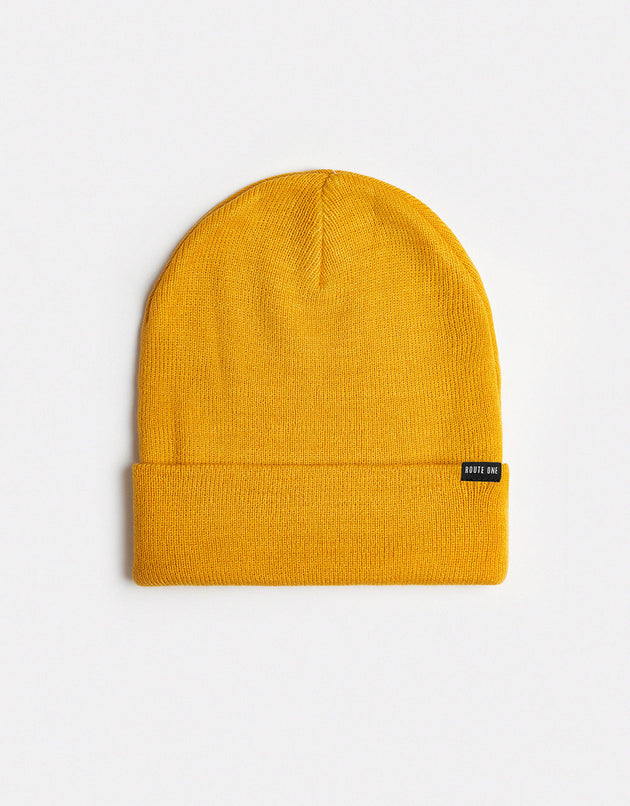 Route One Recycled NY Cuff Beanie - Mustard