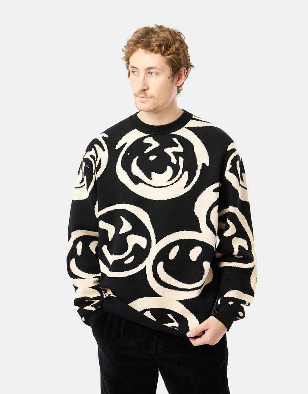 Route One Smiley Knitted Sweater - Black/Ivory Cream