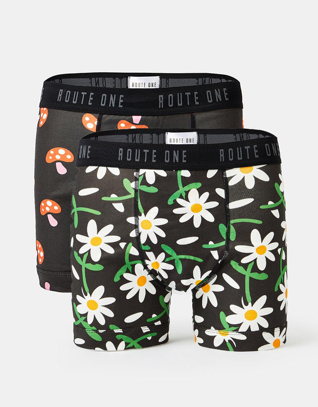 Route One Classic Boxershorts 2er-Pack – Pilze/Gänseblümchen