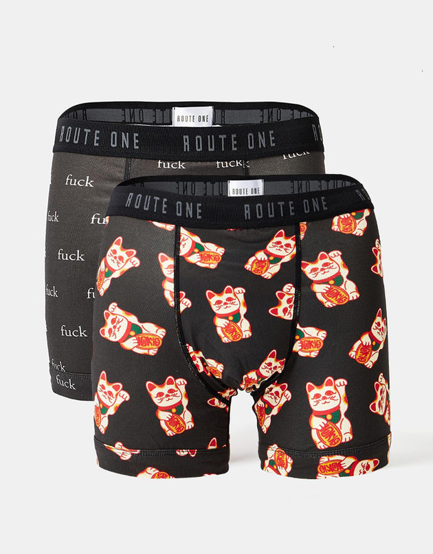 Route One Classic Boxershorts 2er-Pack – Lucky Cat/F-It