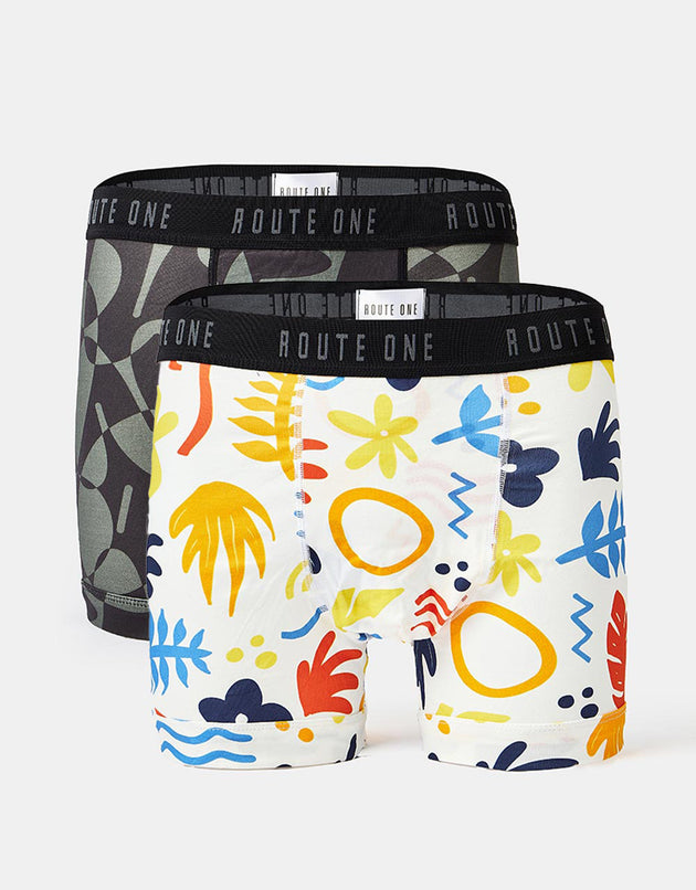 Route One klassische Boxershorts im 2er-Pack – Tropisch/Buchstaben