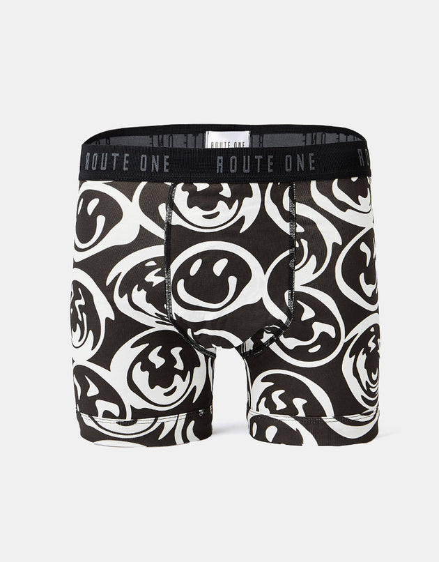 Route One Classic Boxer Shorts - Warped Smiley (Black)