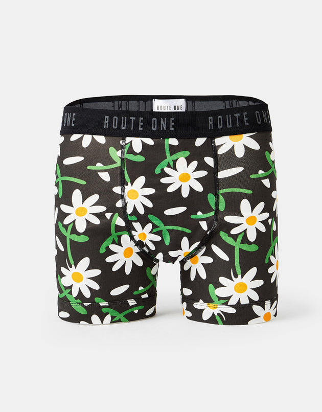 Route One Classic Boxer Shorts - Daisies (Black)