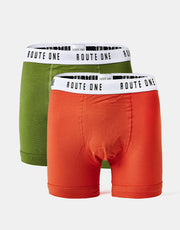 Route One Classic Boxershorts 2er-Pack – Oliv/Burnt Orange