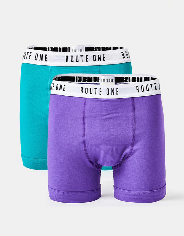 Confezione da 2 boxer classici Route One - verde acqua/viola