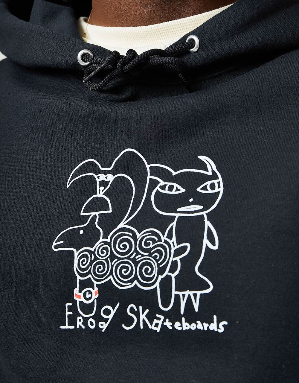 Frosch-Schaf-Freunde-Pullover-Hoodie – Schwarz