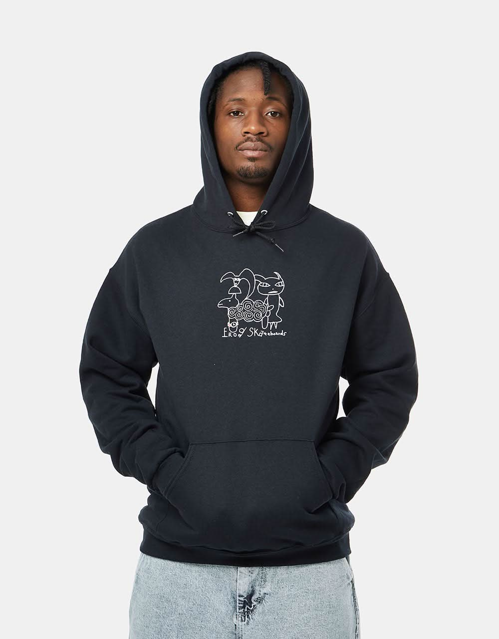 Frosch-Schaf-Freunde-Pullover-Hoodie – Schwarz