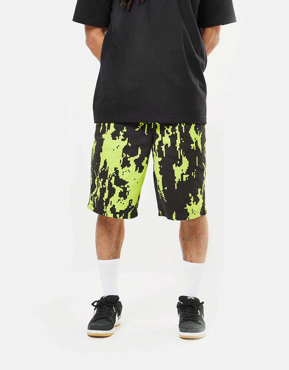 Short de plage biologique Route One - Pixel Lime Green/Noir