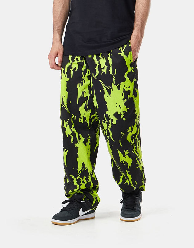 Pantalones holgados orgánicos Route One - Pixel Flames Negro/Verde lima