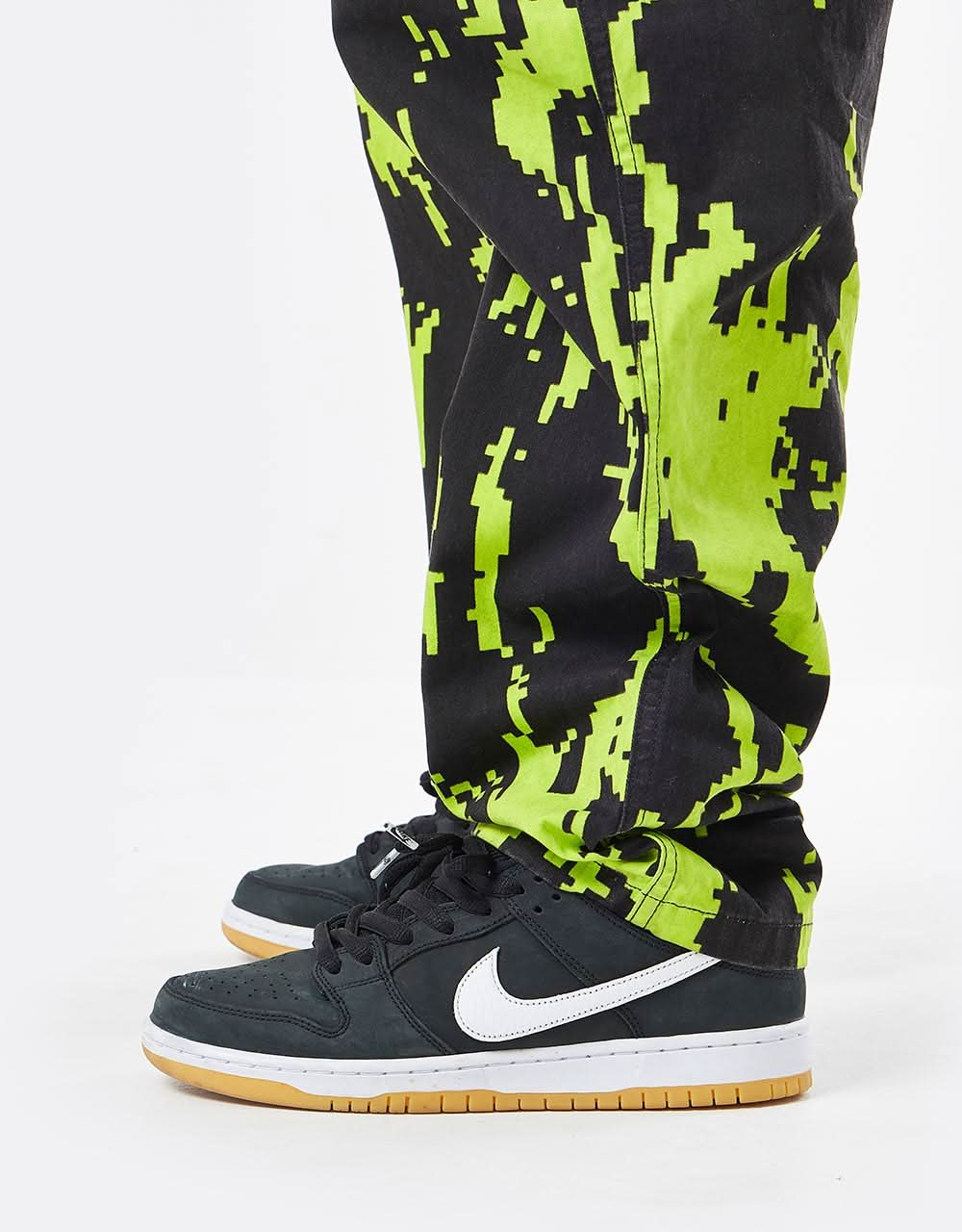 Route One Organic Baggy Pants - Pixel Flames Black/Lime Green