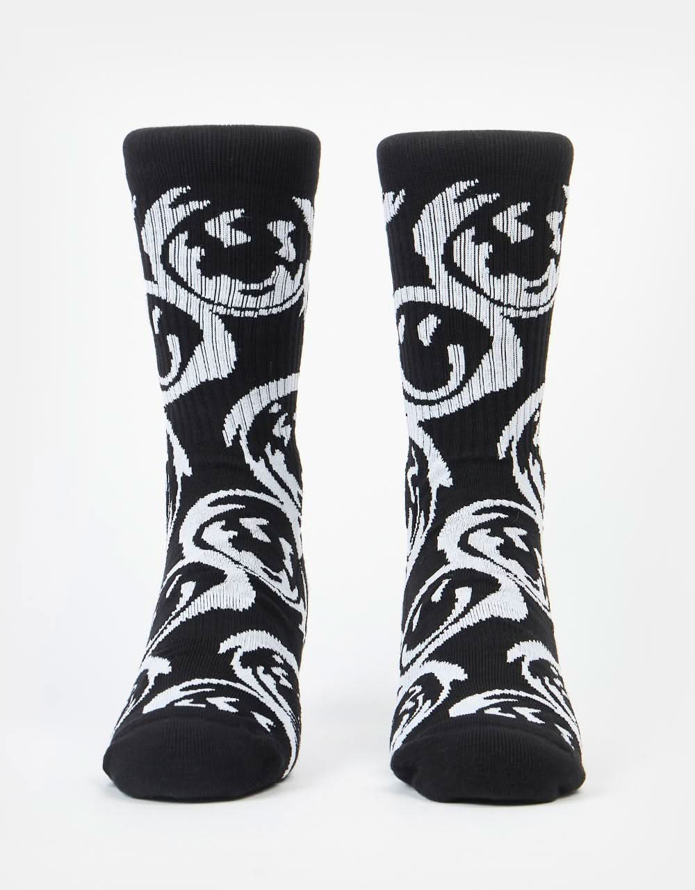 Route One Warped Smiley Crew Socks -Black