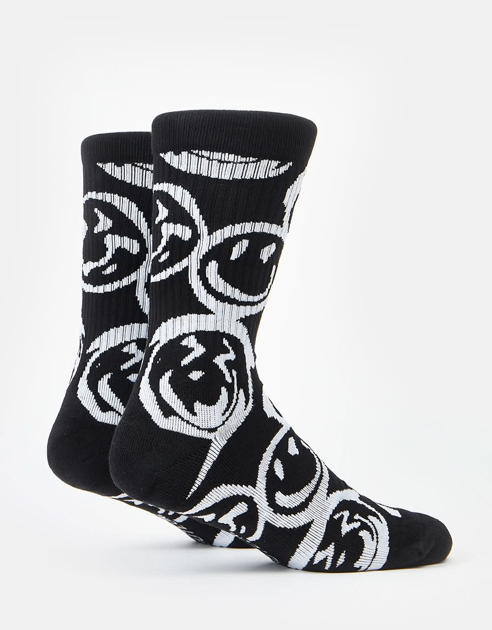 Route One Warped Smiley Crew Socks -Black