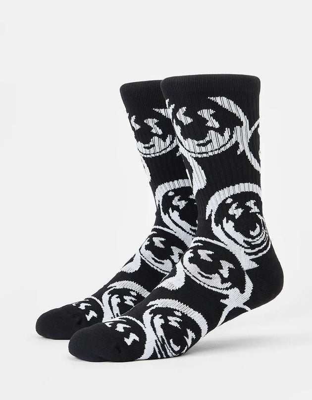 Chaussettes Route One Warped Smiley Crew -Noir