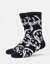 Route One Warped Smiley Crew Socks -Black