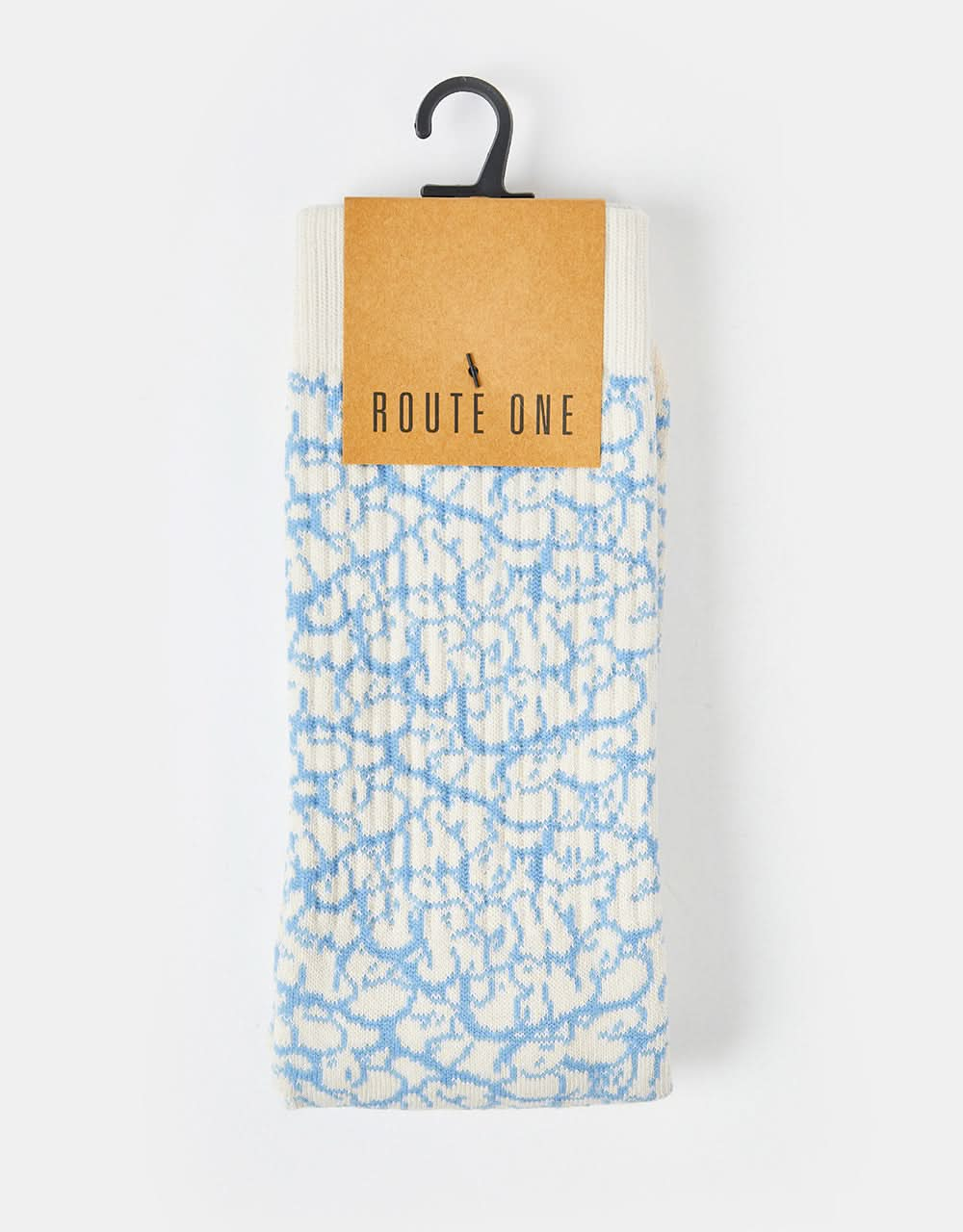 Route One Tagged Crew Socks -Ivory Cream/Teal