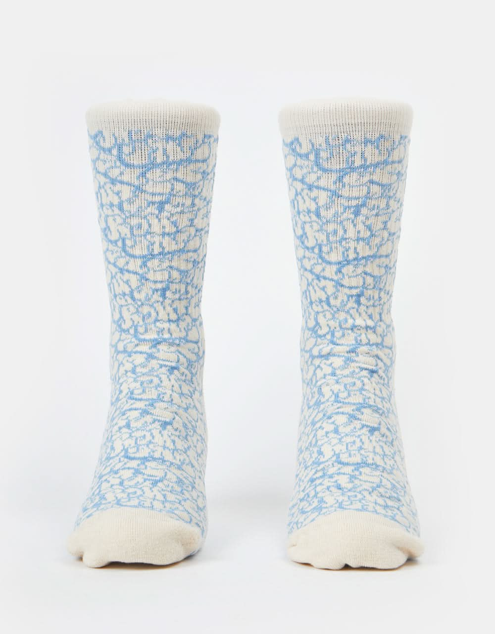 Route One Tagged Crew Socks -Ivory Cream/Teal