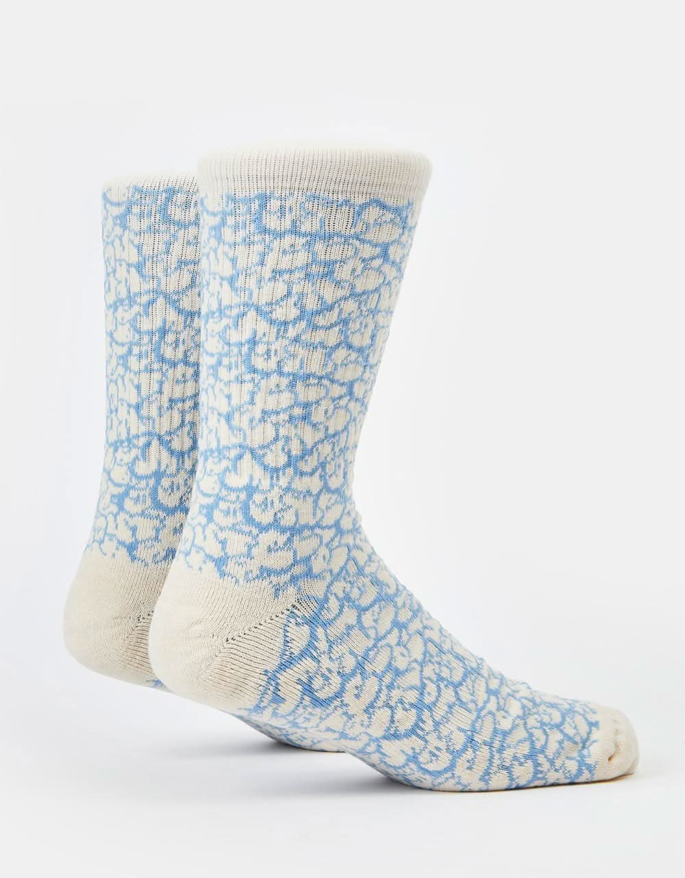 Route One Tagged Crew Socks -Ivory Cream/Teal