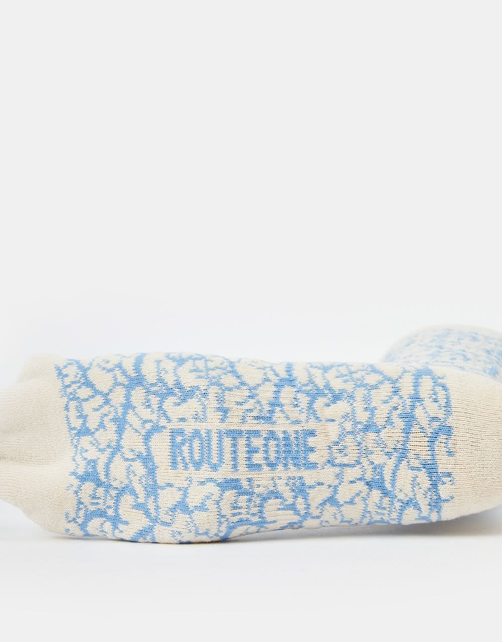 Route One Tagged Crew Socks -Ivory Cream/Teal