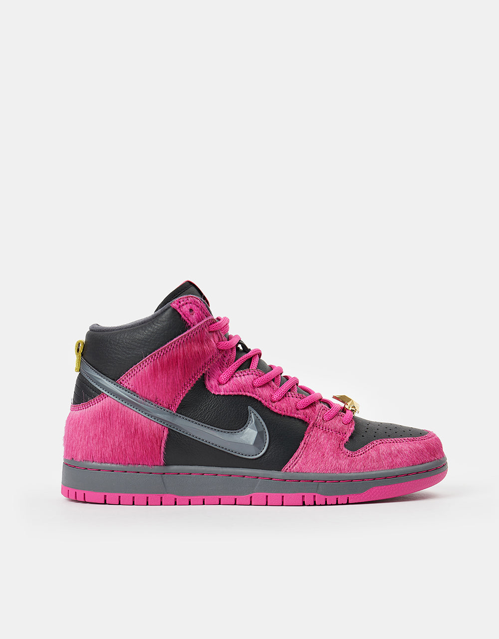 Nike SB 'Run the Jewels' Dunk High QS Skate Shoes - Active Pink/Black-Metallic Gold