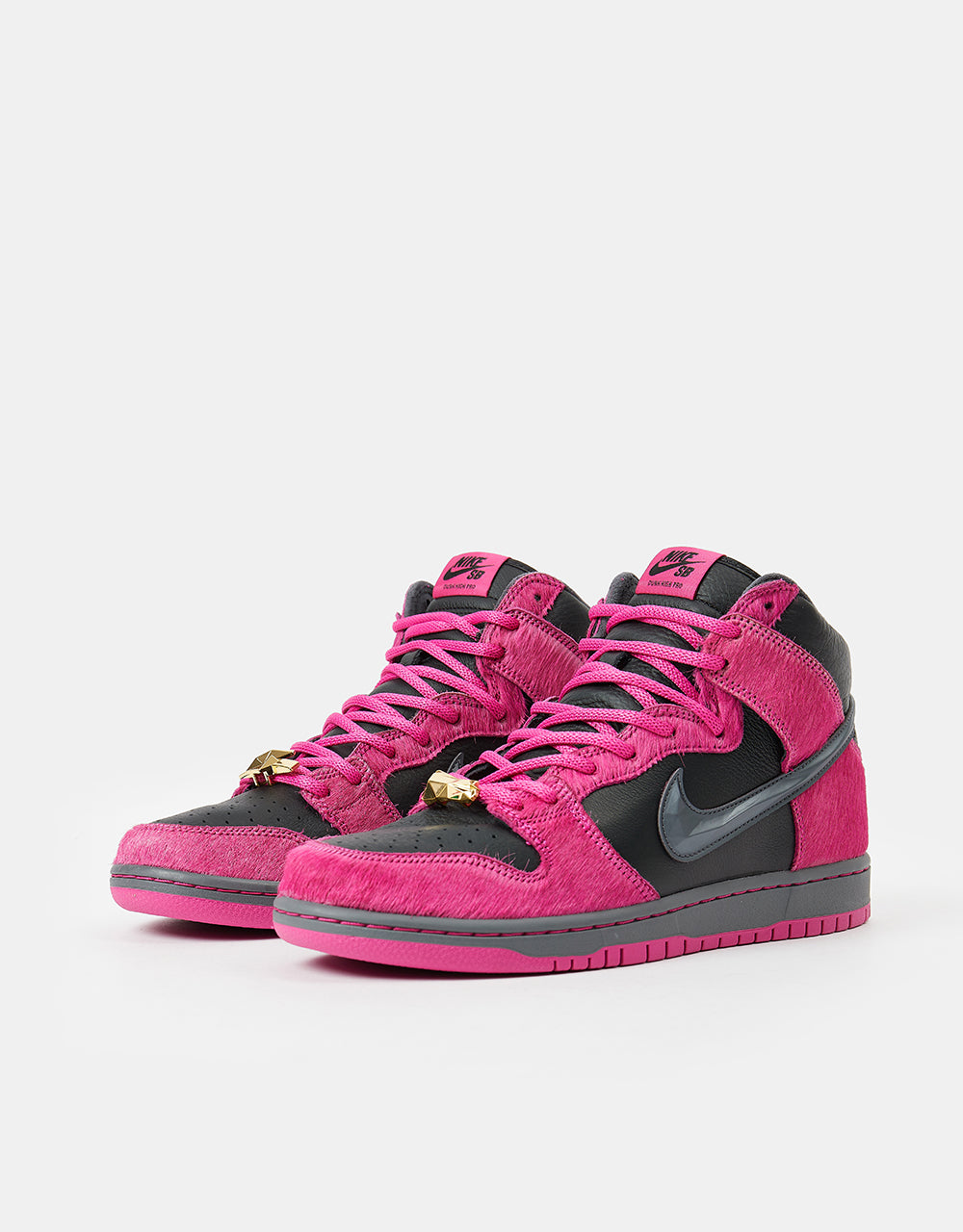 Nike SB 'Run the Jewels' Dunk High QS Skate Shoes - Active Pink/Black-Metallic Gold