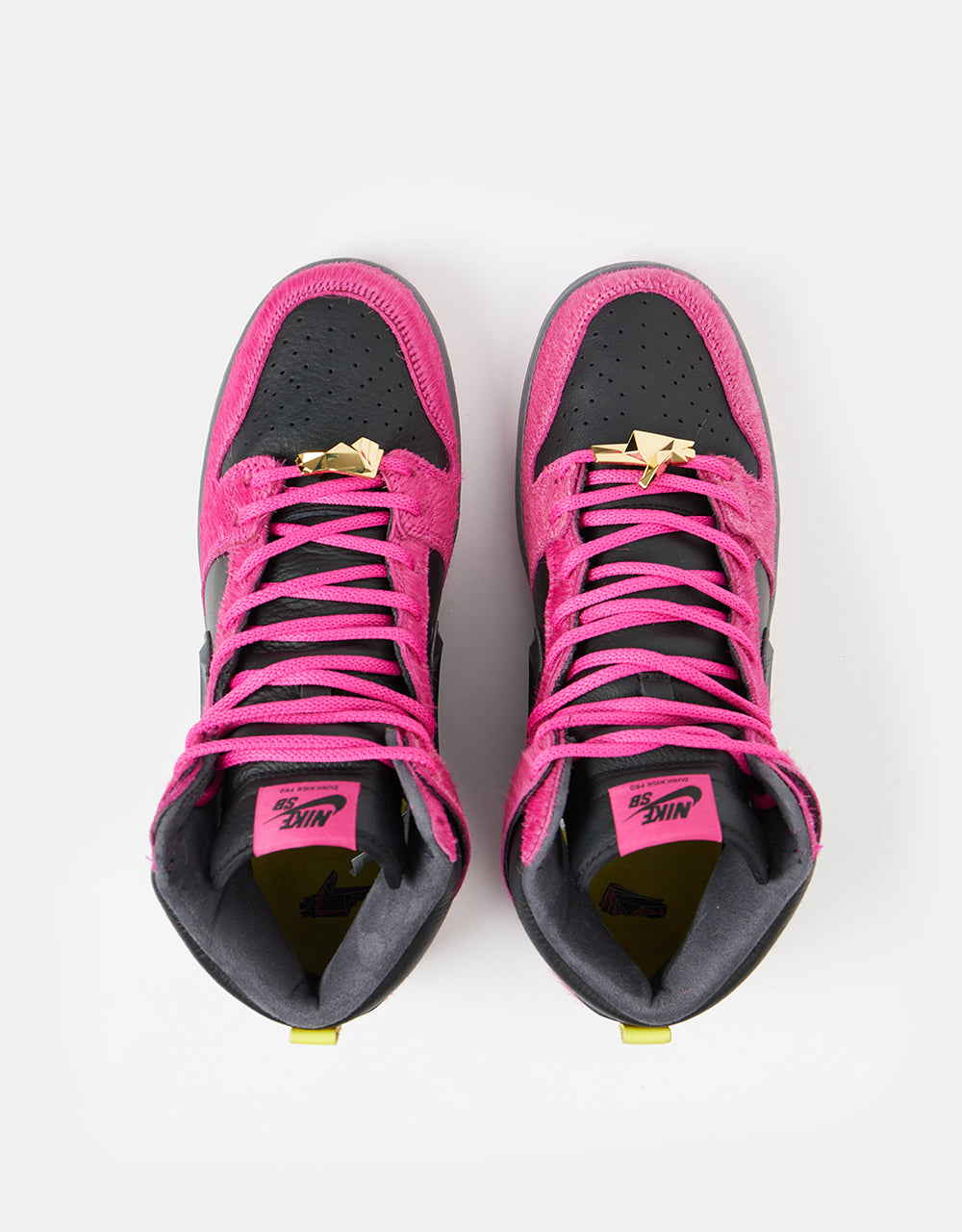 Nike SB 'Run the Jewels' Dunk High QS Skate Shoes - Active Pink/Black-Metallic Gold